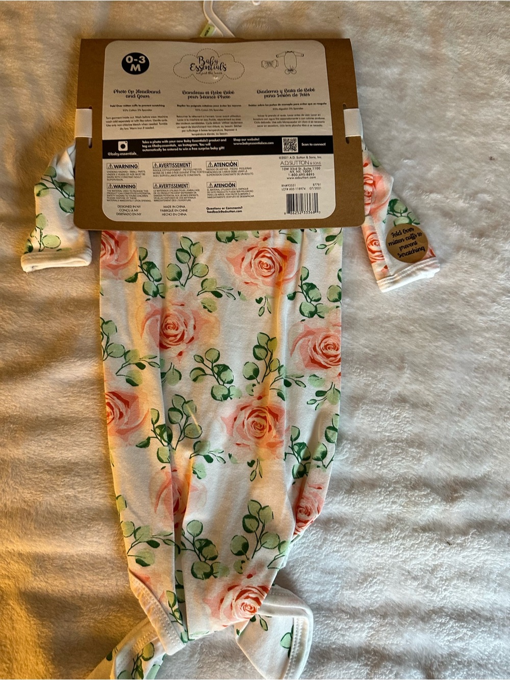 Baby Essentials Floral Rose Print Matching Set - White, Pink, Green